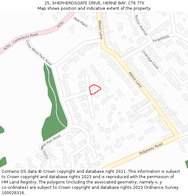 25, SHEPHERDSGATE DRIVE, HERNE BAY, CT6 7TX: Location map and indicative extent of plot