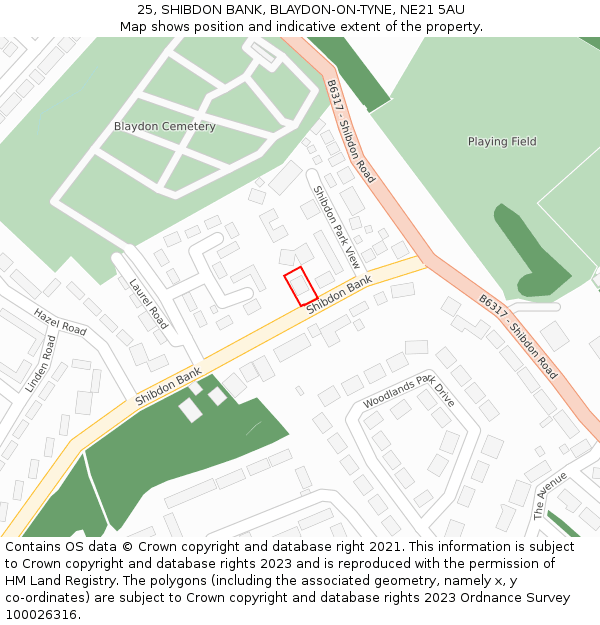 25, SHIBDON BANK, BLAYDON-ON-TYNE, NE21 5AU: Location map and indicative extent of plot