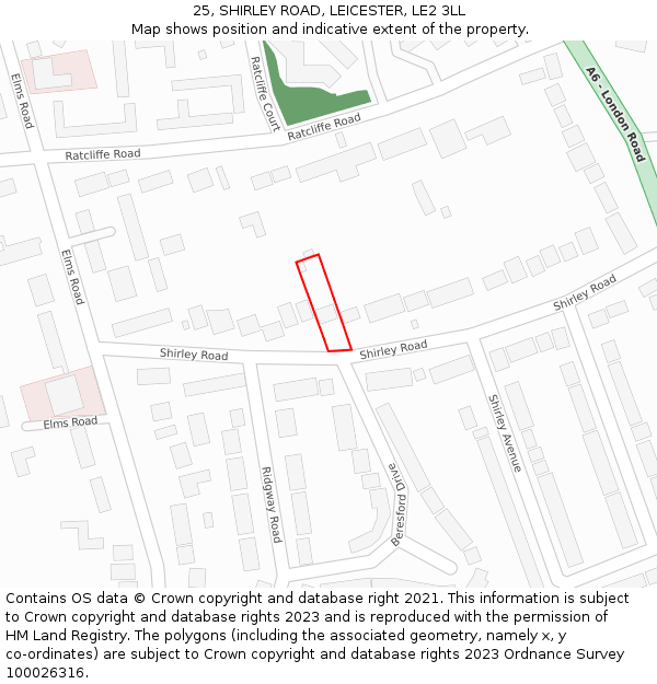 25, SHIRLEY ROAD, LEICESTER, LE2 3LL: Location map and indicative extent of plot