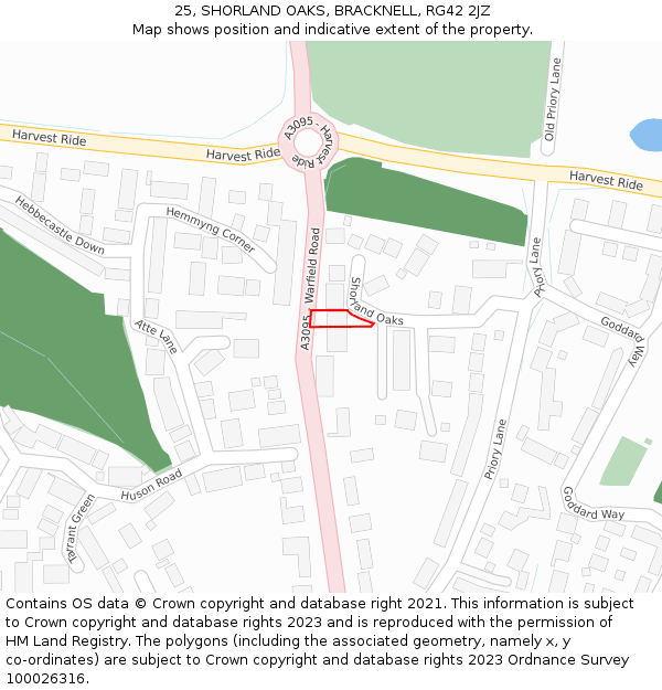 25, SHORLAND OAKS, BRACKNELL, RG42 2JZ: Location map and indicative extent of plot