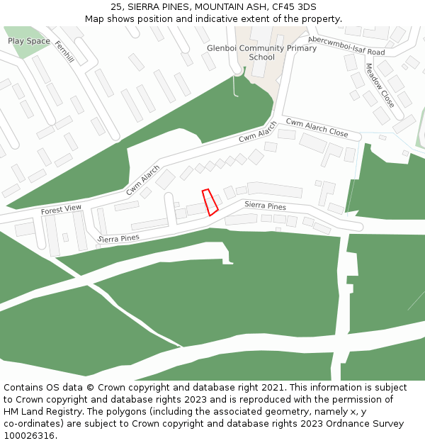 25, SIERRA PINES, MOUNTAIN ASH, CF45 3DS: Location map and indicative extent of plot