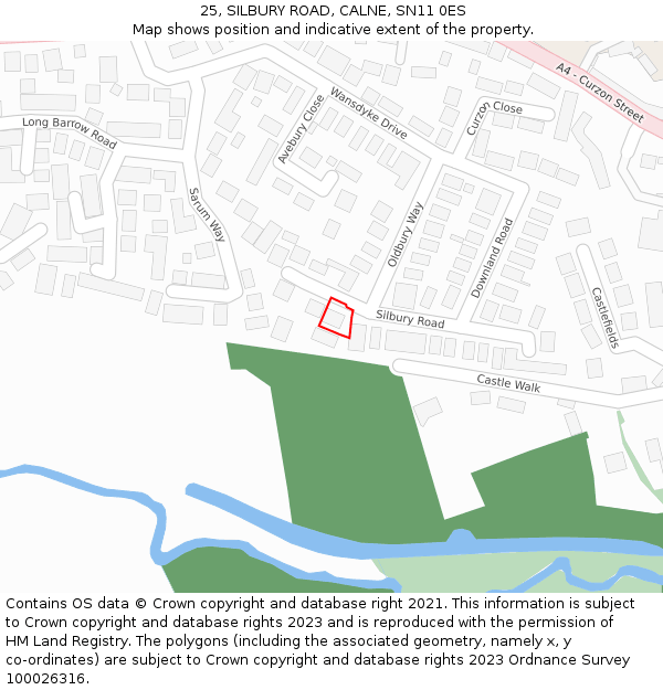 25, SILBURY ROAD, CALNE, SN11 0ES: Location map and indicative extent of plot