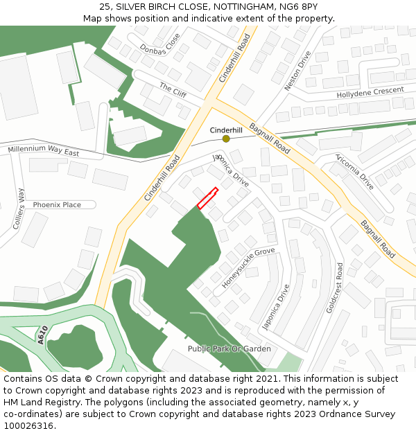 25, SILVER BIRCH CLOSE, NOTTINGHAM, NG6 8PY: Location map and indicative extent of plot