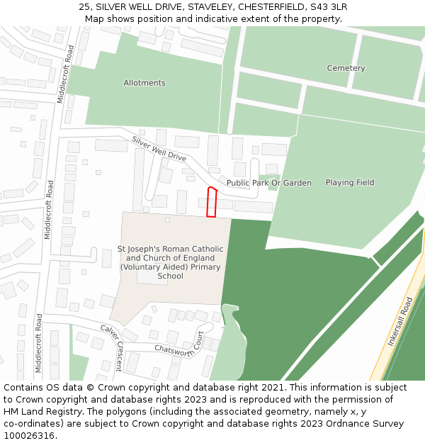 25, SILVER WELL DRIVE, STAVELEY, CHESTERFIELD, S43 3LR: Location map and indicative extent of plot