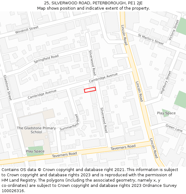 25, SILVERWOOD ROAD, PETERBOROUGH, PE1 2JE: Location map and indicative extent of plot