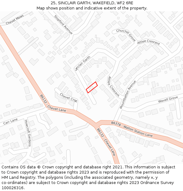 25, SINCLAIR GARTH, WAKEFIELD, WF2 6RE: Location map and indicative extent of plot