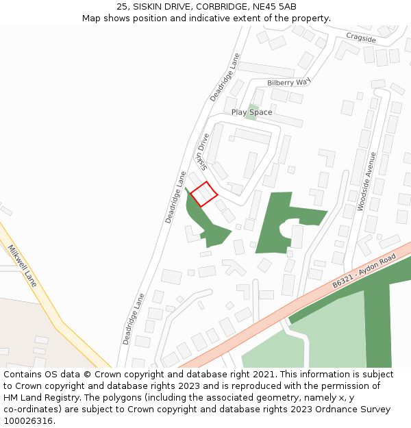 25, SISKIN DRIVE, CORBRIDGE, NE45 5AB: Location map and indicative extent of plot