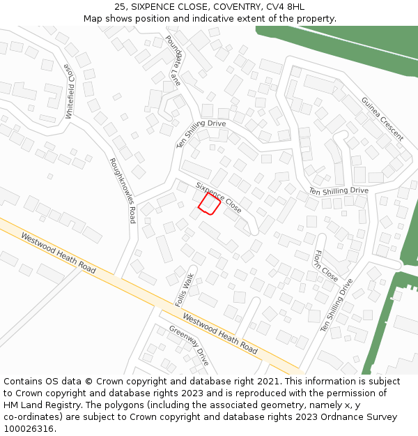 25, SIXPENCE CLOSE, COVENTRY, CV4 8HL: Location map and indicative extent of plot