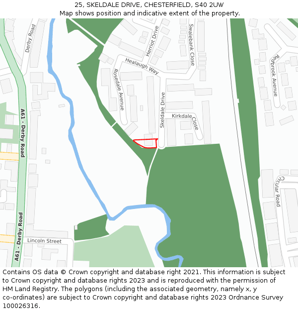 25, SKELDALE DRIVE, CHESTERFIELD, S40 2UW: Location map and indicative extent of plot