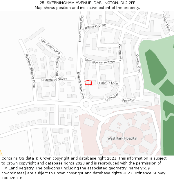 25, SKERNINGHAM AVENUE, DARLINGTON, DL2 2FF: Location map and indicative extent of plot