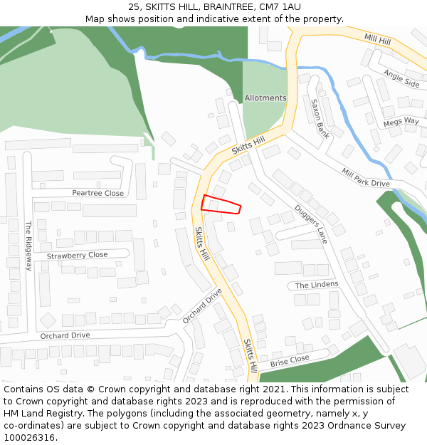 25, SKITTS HILL, BRAINTREE, CM7 1AU: Location map and indicative extent of plot