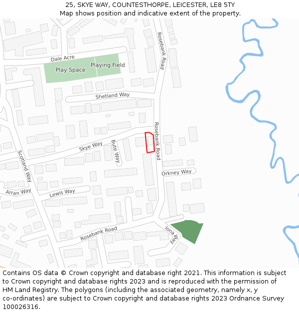 25, SKYE WAY, COUNTESTHORPE, LEICESTER, LE8 5TY: Location map and indicative extent of plot