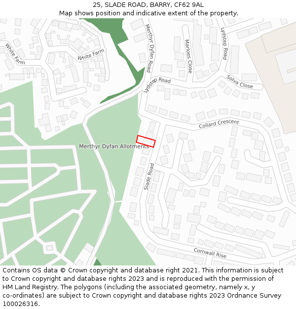 25, SLADE ROAD, BARRY, CF62 9AL: Location map and indicative extent of plot