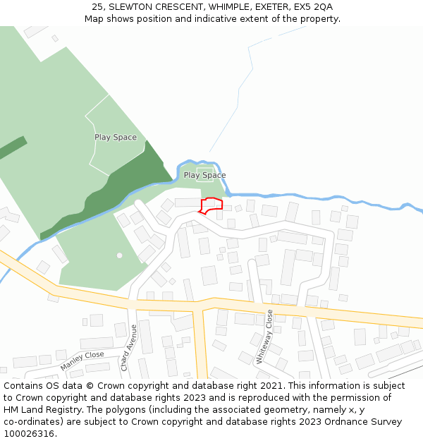 25, SLEWTON CRESCENT, WHIMPLE, EXETER, EX5 2QA: Location map and indicative extent of plot