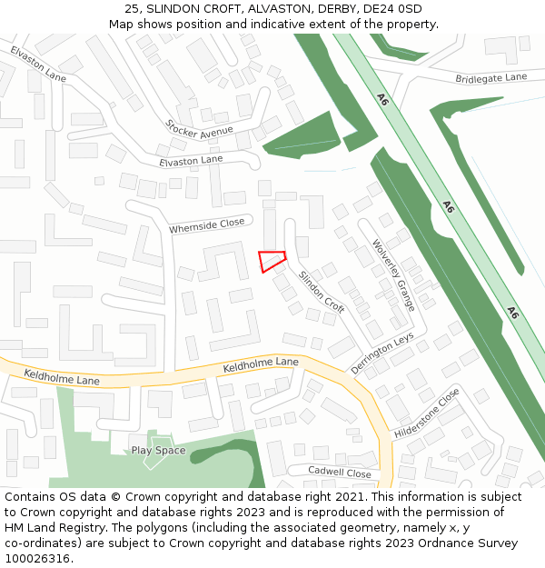25, SLINDON CROFT, ALVASTON, DERBY, DE24 0SD: Location map and indicative extent of plot