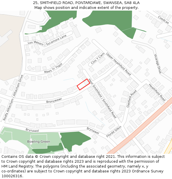 25, SMITHFIELD ROAD, PONTARDAWE, SWANSEA, SA8 4LA: Location map and indicative extent of plot