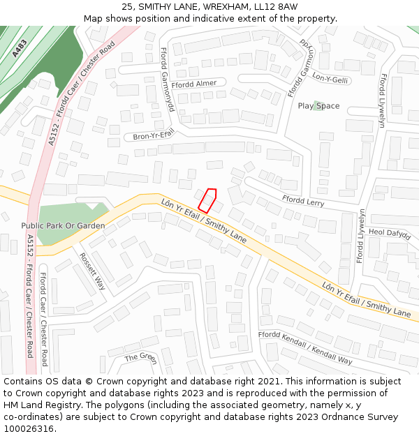 25, SMITHY LANE, WREXHAM, LL12 8AW: Location map and indicative extent of plot