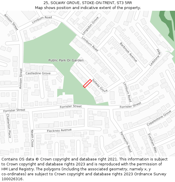 25, SOLWAY GROVE, STOKE-ON-TRENT, ST3 5RR: Location map and indicative extent of plot