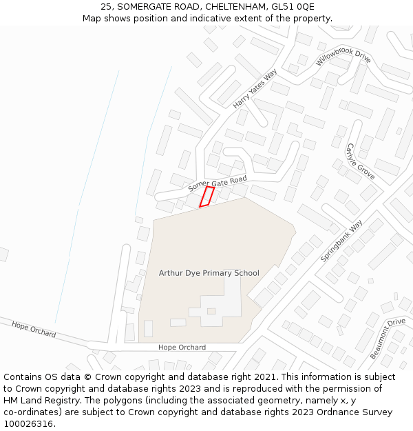 25, SOMERGATE ROAD, CHELTENHAM, GL51 0QE: Location map and indicative extent of plot