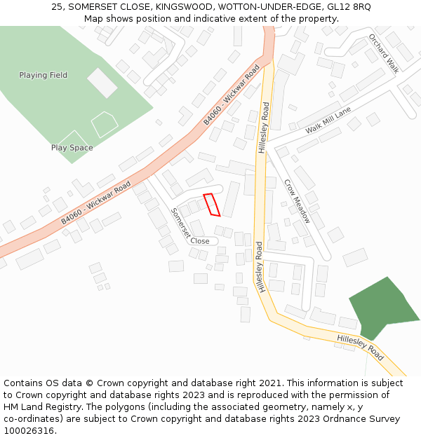 25, SOMERSET CLOSE, KINGSWOOD, WOTTON-UNDER-EDGE, GL12 8RQ: Location map and indicative extent of plot