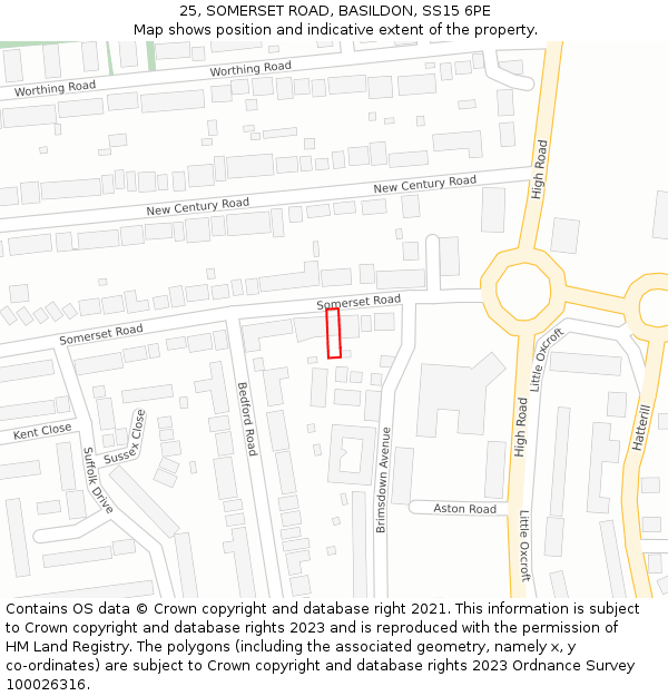 25, SOMERSET ROAD, BASILDON, SS15 6PE: Location map and indicative extent of plot