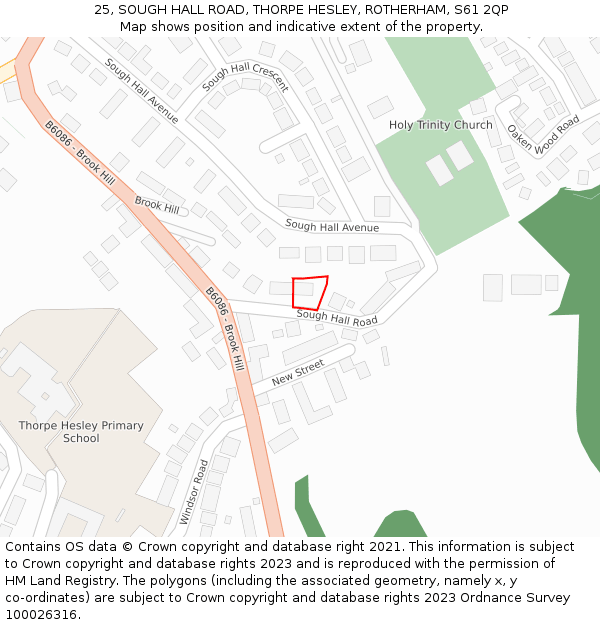 25, SOUGH HALL ROAD, THORPE HESLEY, ROTHERHAM, S61 2QP: Location map and indicative extent of plot