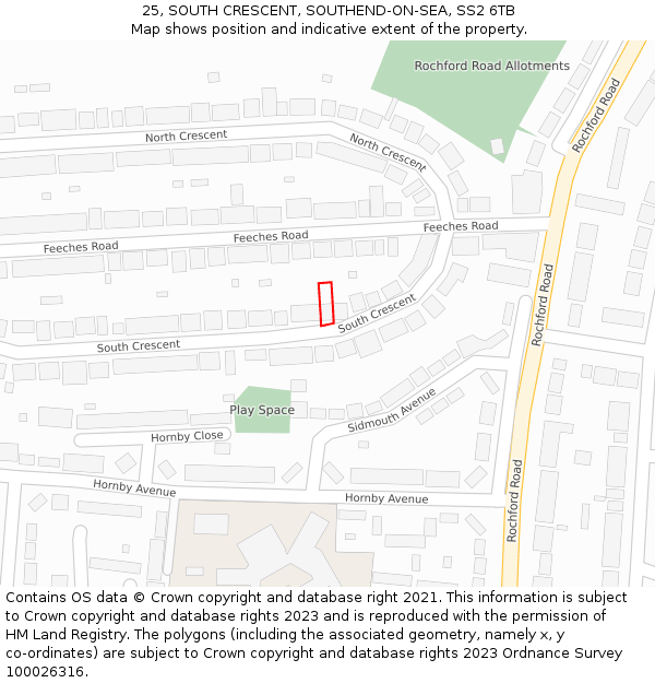 25, SOUTH CRESCENT, SOUTHEND-ON-SEA, SS2 6TB: Location map and indicative extent of plot