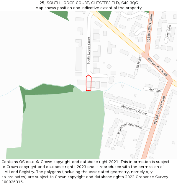 25, SOUTH LODGE COURT, CHESTERFIELD, S40 3QG: Location map and indicative extent of plot