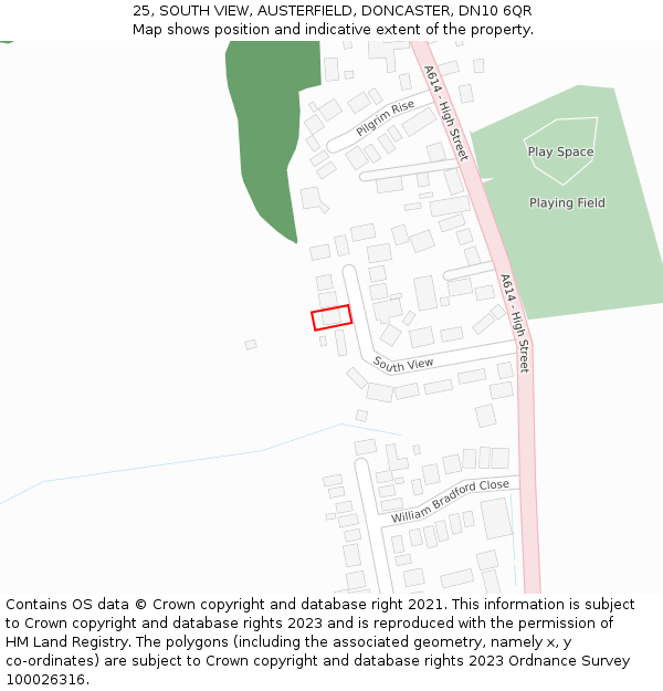 25, SOUTH VIEW, AUSTERFIELD, DONCASTER, DN10 6QR: Location map and indicative extent of plot