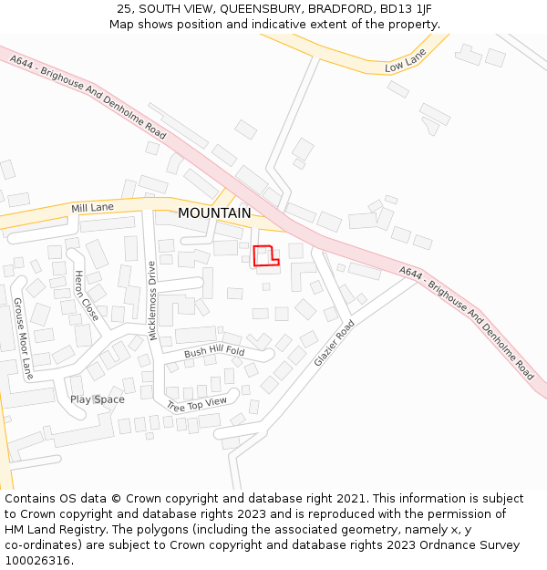 25, SOUTH VIEW, QUEENSBURY, BRADFORD, BD13 1JF: Location map and indicative extent of plot