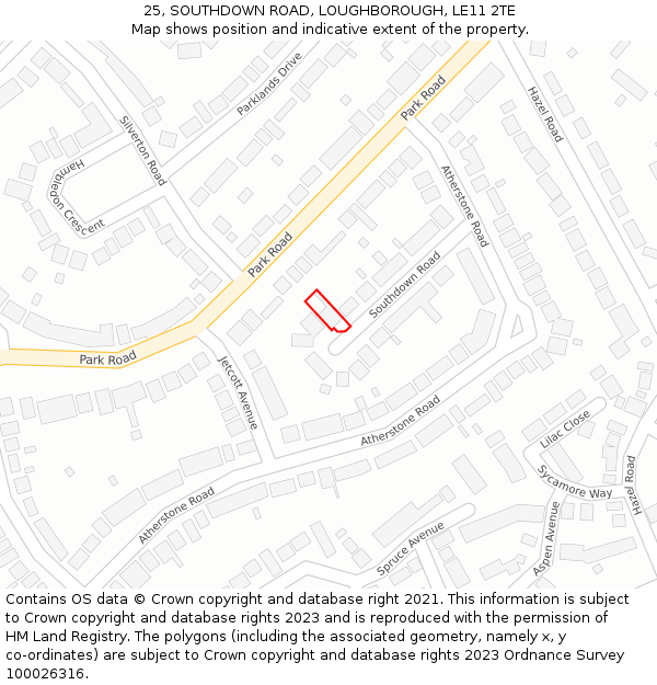 25, SOUTHDOWN ROAD, LOUGHBOROUGH, LE11 2TE: Location map and indicative extent of plot