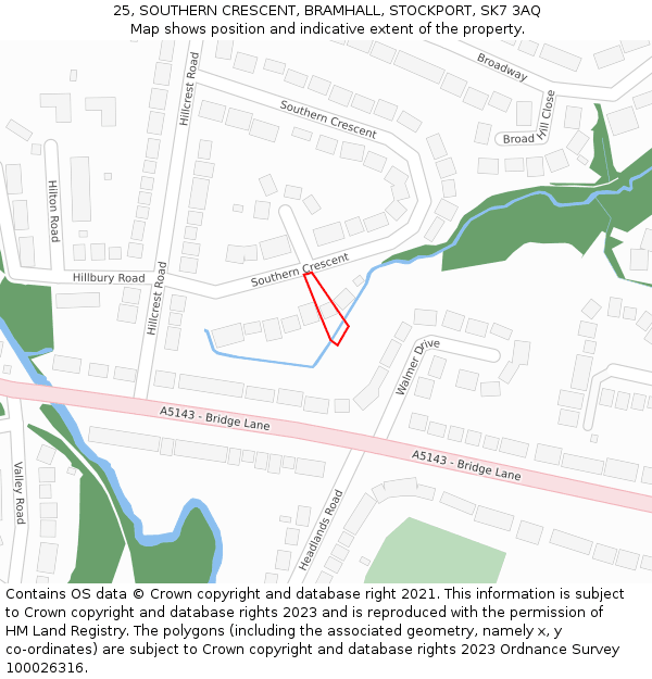 25, SOUTHERN CRESCENT, BRAMHALL, STOCKPORT, SK7 3AQ: Location map and indicative extent of plot