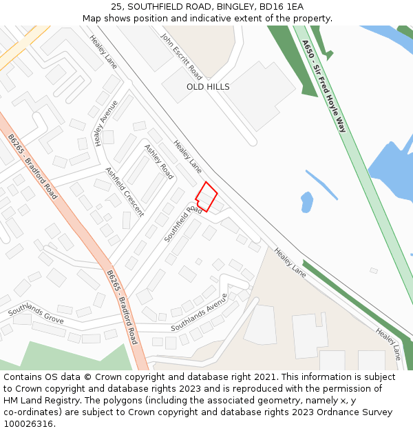 25, SOUTHFIELD ROAD, BINGLEY, BD16 1EA: Location map and indicative extent of plot