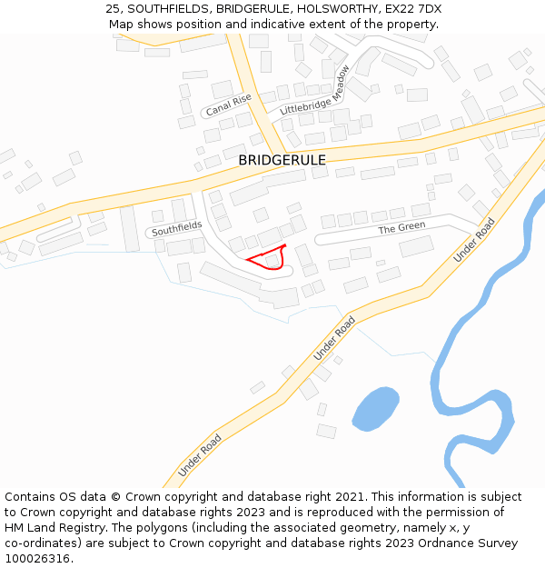 25, SOUTHFIELDS, BRIDGERULE, HOLSWORTHY, EX22 7DX: Location map and indicative extent of plot