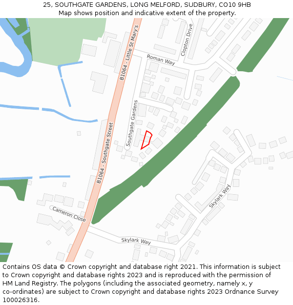 25, SOUTHGATE GARDENS, LONG MELFORD, SUDBURY, CO10 9HB: Location map and indicative extent of plot