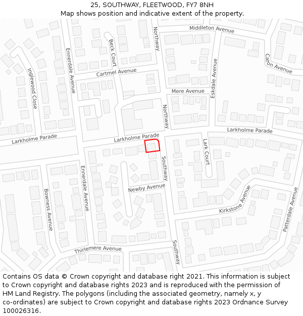 25, SOUTHWAY, FLEETWOOD, FY7 8NH: Location map and indicative extent of plot