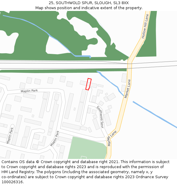 25, SOUTHWOLD SPUR, SLOUGH, SL3 8XX: Location map and indicative extent of plot