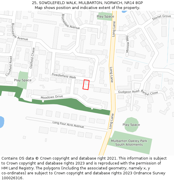 25, SOWDLEFIELD WALK, MULBARTON, NORWICH, NR14 8GP: Location map and indicative extent of plot