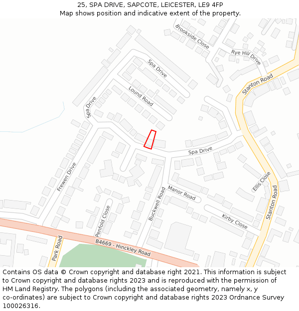 25, SPA DRIVE, SAPCOTE, LEICESTER, LE9 4FP: Location map and indicative extent of plot