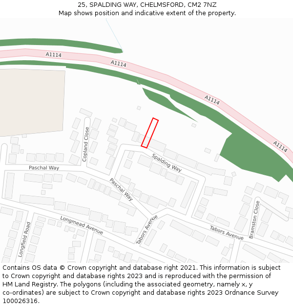 25, SPALDING WAY, CHELMSFORD, CM2 7NZ: Location map and indicative extent of plot