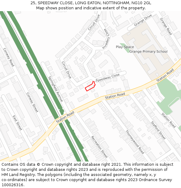 25, SPEEDWAY CLOSE, LONG EATON, NOTTINGHAM, NG10 2GL: Location map and indicative extent of plot