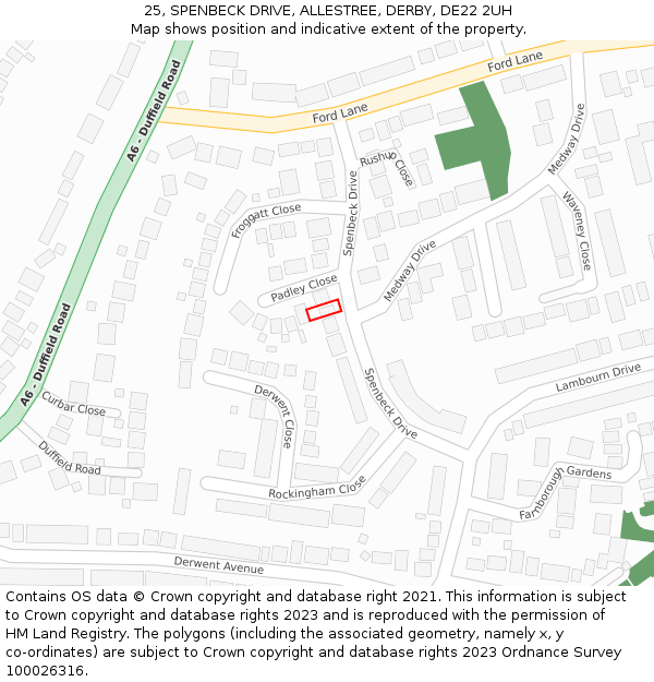 25, SPENBECK DRIVE, ALLESTREE, DERBY, DE22 2UH: Location map and indicative extent of plot