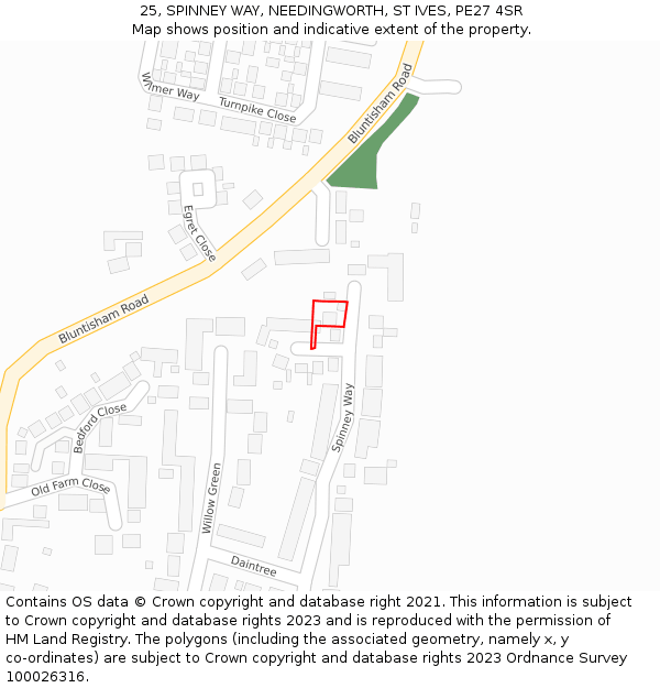 25, SPINNEY WAY, NEEDINGWORTH, ST IVES, PE27 4SR: Location map and indicative extent of plot