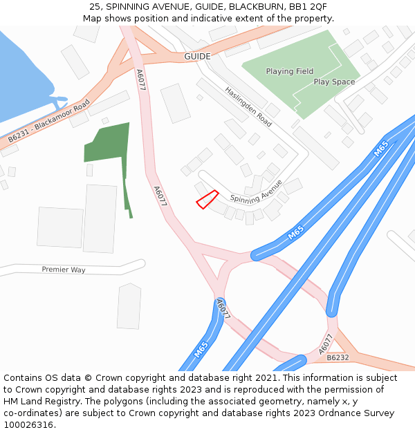 25, SPINNING AVENUE, GUIDE, BLACKBURN, BB1 2QF: Location map and indicative extent of plot