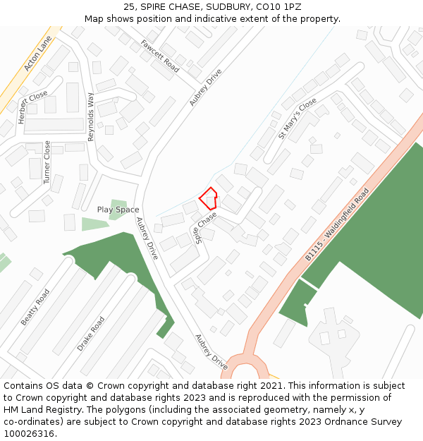 25, SPIRE CHASE, SUDBURY, CO10 1PZ: Location map and indicative extent of plot