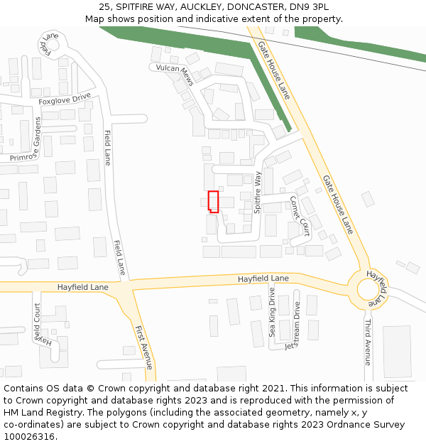 25, SPITFIRE WAY, AUCKLEY, DONCASTER, DN9 3PL: Location map and indicative extent of plot