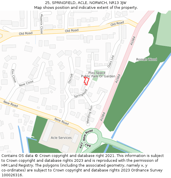 25, SPRINGFIELD, ACLE, NORWICH, NR13 3JW: Location map and indicative extent of plot