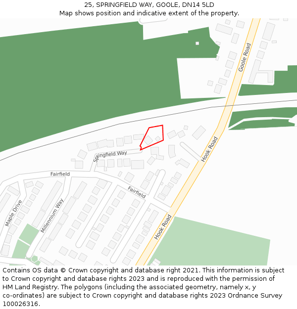 25, SPRINGFIELD WAY, GOOLE, DN14 5LD: Location map and indicative extent of plot