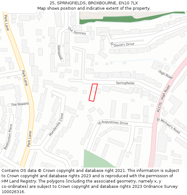 25, SPRINGFIELDS, BROXBOURNE, EN10 7LX: Location map and indicative extent of plot