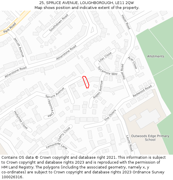 25, SPRUCE AVENUE, LOUGHBOROUGH, LE11 2QW: Location map and indicative extent of plot